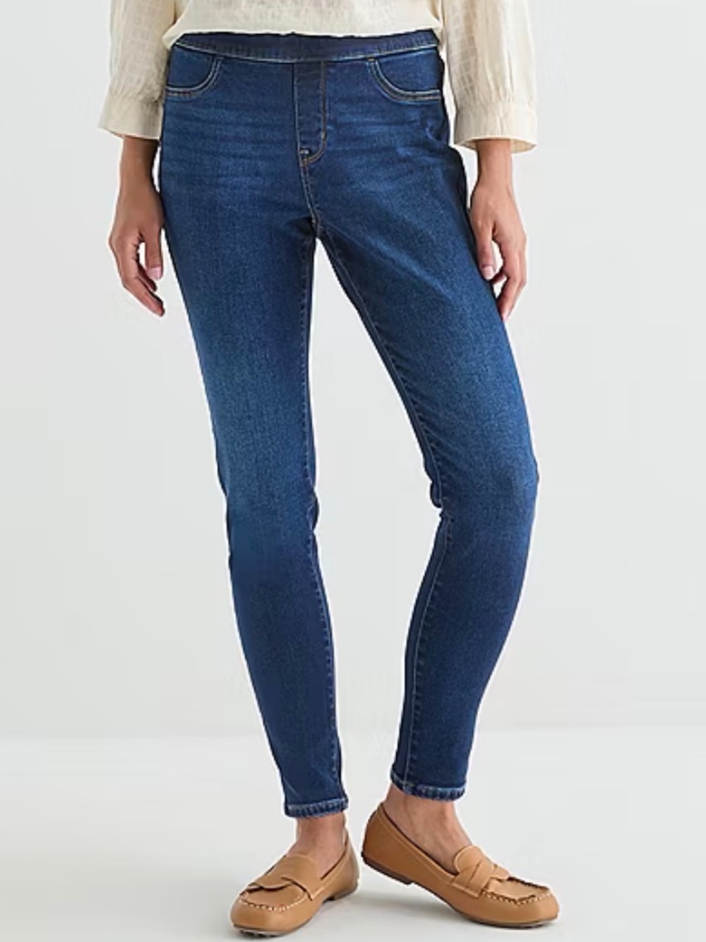 St. John's Bay Mid Rise Denim Blue Stretch Skinny Jeggings, Size 6